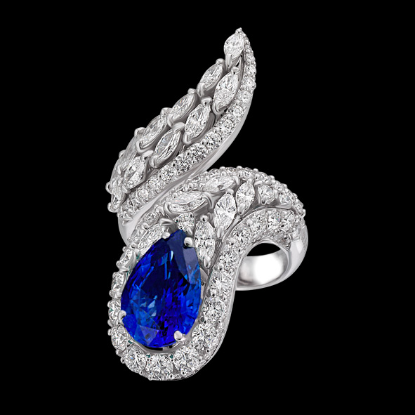 massimo raiteri jewellery jewelry gioielli anello ring diamond diamonds diamanti unique unici design faschion sapphire zaffiro zaffiri sapphires pear goccia