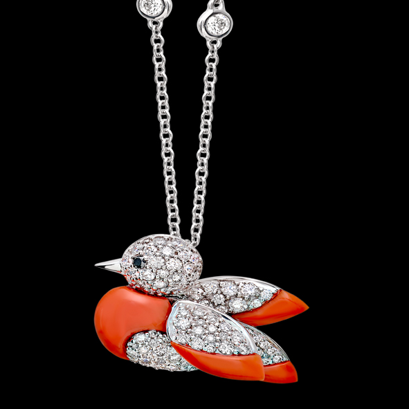 massimo raiteri exclusive jewellery pettirosso uccellino bird diamond gioielli diamanti animali animols