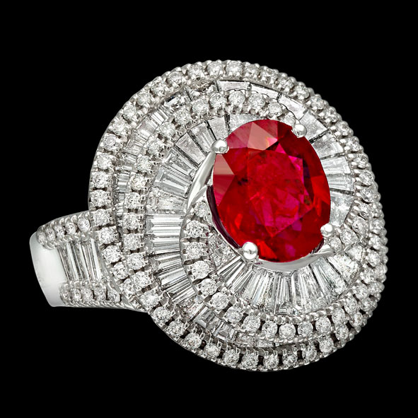 massimo raiteri jewellery jewelry gioielli anello ring diamond diamonds diamanti baguette tepper classic design classico fashion moda ruby rubino pigeon blood