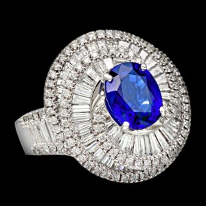 massimo raiteri jewellery jewelry gioielli anello ring diamond diamonds diamanti baguette tepper classic design classico fashion moda sapphire zaffiro blue blu