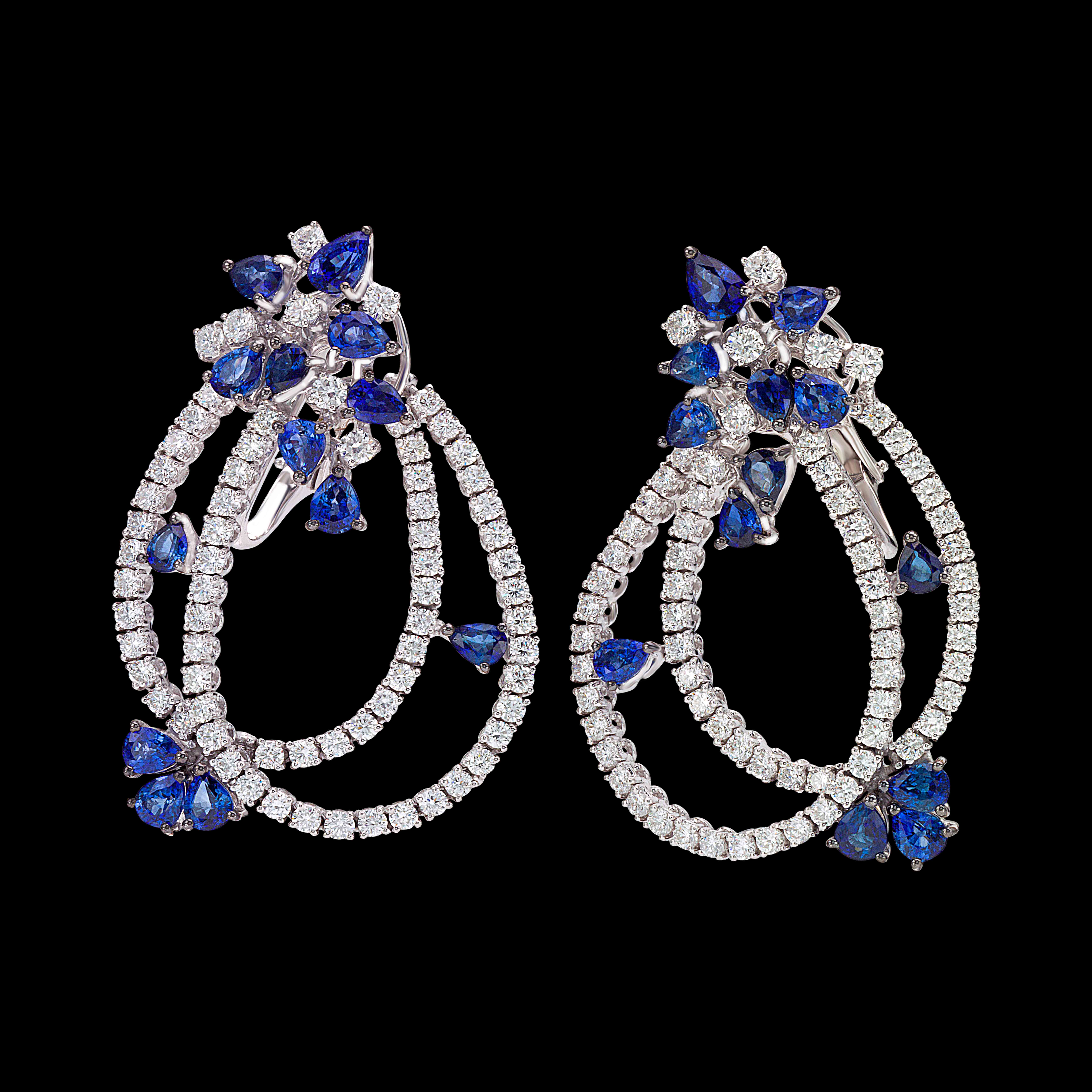 massimo raiteri exclusive jewellery gioielli diamond diamanti diamonds earring orecchini classic classici pear gocce blue blu sapphire zaffiri zaffiro